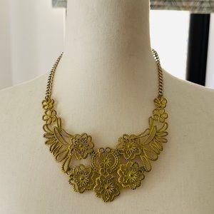 Yellow Filigree-Style, Flowered Collar Statement Necklace